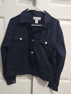 Vintage 90s Navy Linen-Cotton Crop Utility Jacket | REAL Comfort | Size M